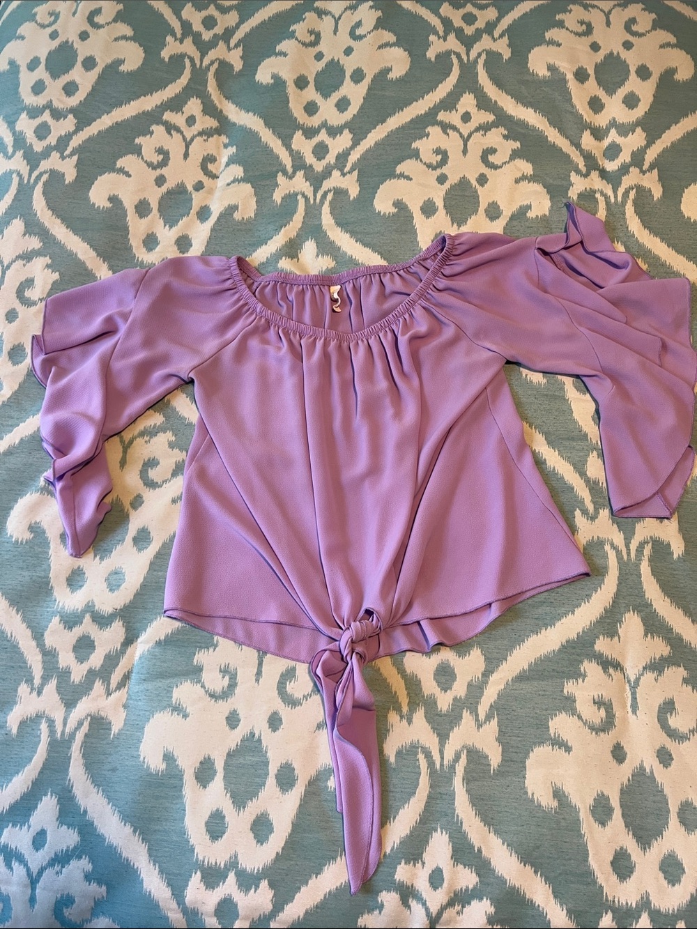 Tyche Lavender Off-Shoulder Tie-Front Blouse
